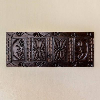 Alternate image for Hand Crafted Pine Wood Wall Panel with Moon and Flora Flora in Moonlight