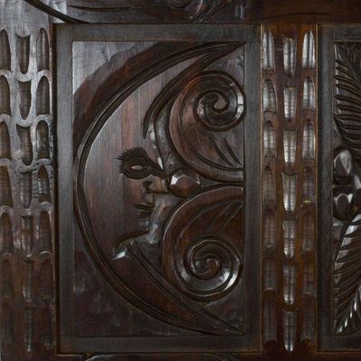 Alternate image for Hand Crafted Pine Wood Wall Panel with Moon and Flora Flora in Moonlight
