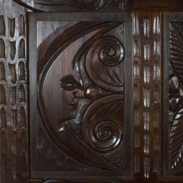 Alternate image for Hand Crafted Pine Wood Wall Panel with Moon and Flora Flora in Moonlight