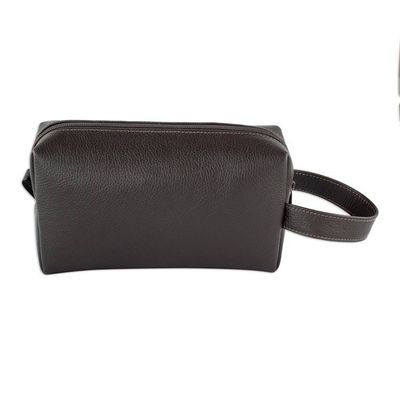 Alternate image for Dark Brown Leather Mens Toiletry Case Man of the World in Coffee