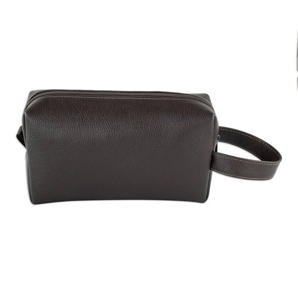 Alternate image for Dark Brown Leather Mens Toiletry Case Man of the World in Coffee