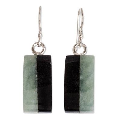Alternate image for Dual Green and Black Jade Dangle Earrings from Guatemala Day and Night Meadow