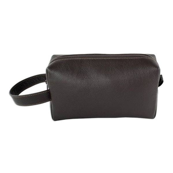 Alternate image for Dark Brown Leather Mens Toiletry Case Man of the World in Coffee