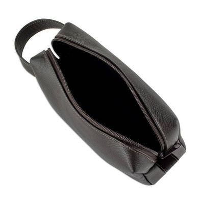 Alternate image for Dark Brown Leather Mens Toiletry Case Man of the World in Coffee