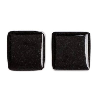Alternate image for Minimal Square Cut Black Jade Stud Earrings from Guatemala Midnight Perfection