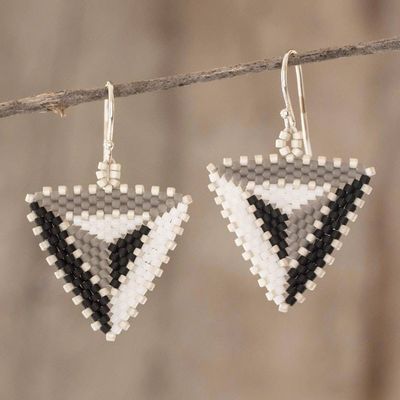 Alternate image for Monochrome Beaded Dangle Earrings Triangulation in Black