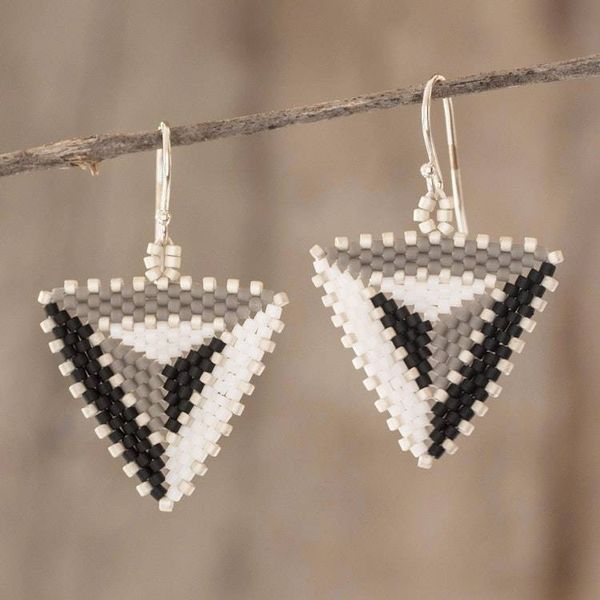 Alternate image for Monochrome Beaded Dangle Earrings Triangulation in Black