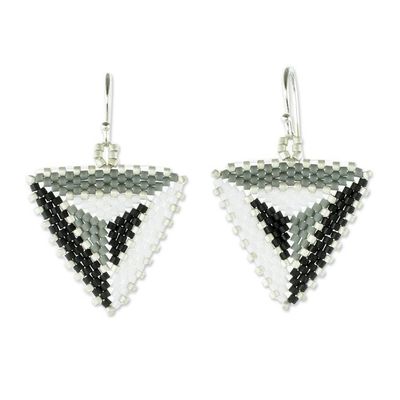 Alternate image for Monochrome Beaded Dangle Earrings Triangulation in Black