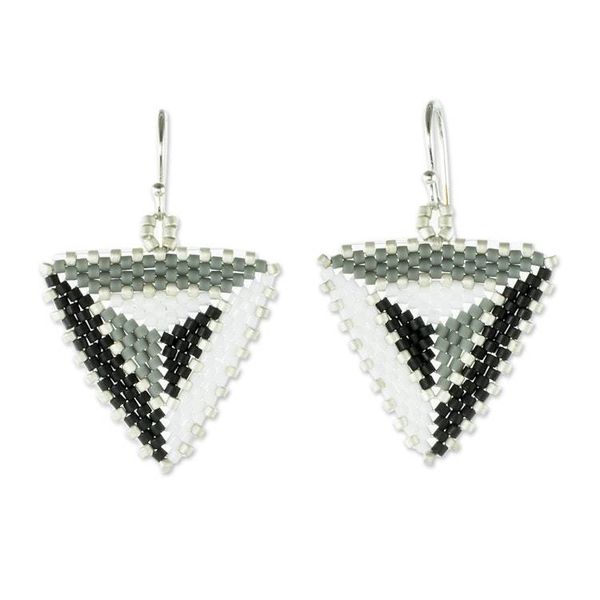 Alternate image for Monochrome Beaded Dangle Earrings Triangulation in Black