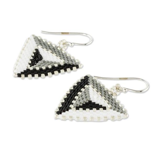 Alternate image for Monochrome Beaded Dangle Earrings Triangulation in Black