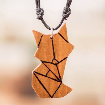 Alternate image for Abstract Cat-Themed Reclaimed Wood Pendant Necklace Feline Friend
