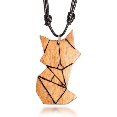 Alternate image for Abstract Cat-Themed Reclaimed Wood Pendant Necklace Feline Friend