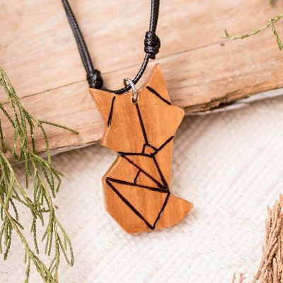 Alternate image for Abstract Cat-Themed Reclaimed Wood Pendant Necklace Feline Friend