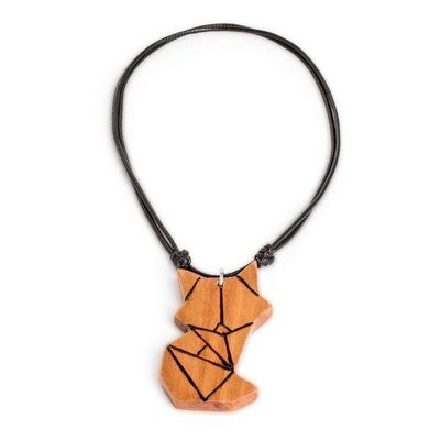 Alternate image for Abstract Cat-Themed Reclaimed Wood Pendant Necklace Feline Friend