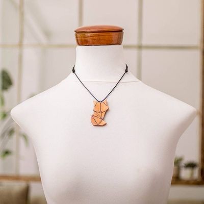 Alternate image for Abstract Cat-Themed Reclaimed Wood Pendant Necklace Feline Friend