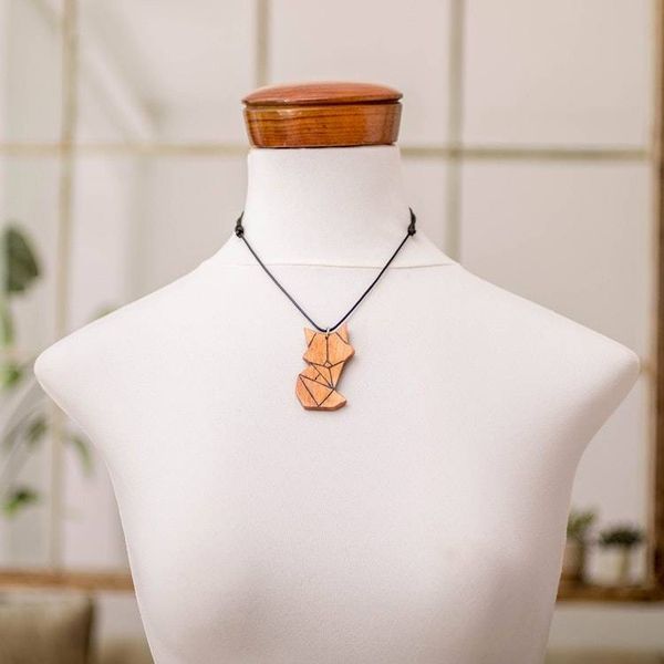 Alternate image for Abstract Cat-Themed Reclaimed Wood Pendant Necklace Feline Friend