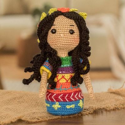 Alternate image for Girl in Guatemalan Attire Crocheted Cotton Decorative Doll Guatemalan Girl