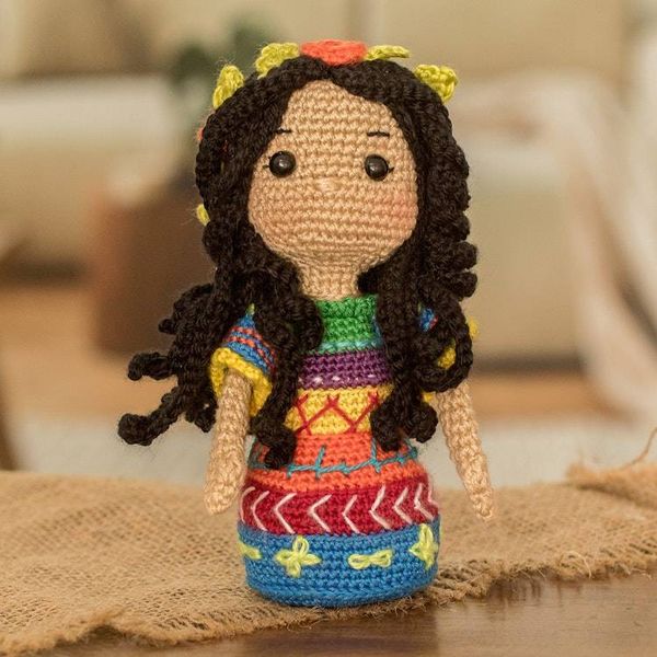 Alternate image for Girl in Guatemalan Attire Crocheted Cotton Decorative Doll Guatemalan Girl