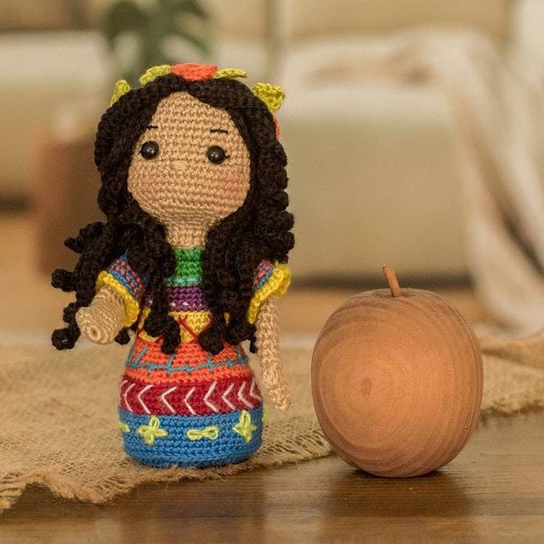 Alternate image for Girl in Guatemalan Attire Crocheted Cotton Decorative Doll Guatemalan Girl