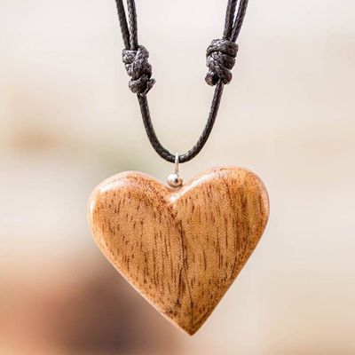 Alternate image for Heart-Themed Reclaimed Wood Adjustable Pendant Necklace Pulses of Love