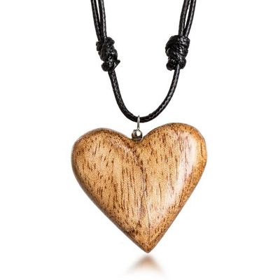 Alternate image for Heart-Themed Reclaimed Wood Adjustable Pendant Necklace Pulses of Love