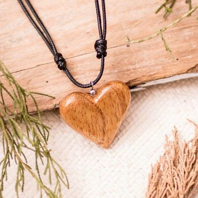 Alternate image for Heart-Themed Reclaimed Wood Adjustable Pendant Necklace Pulses of Love