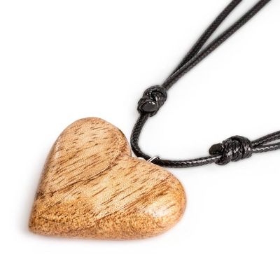 Alternate image for Heart-Themed Reclaimed Wood Adjustable Pendant Necklace Pulses of Love