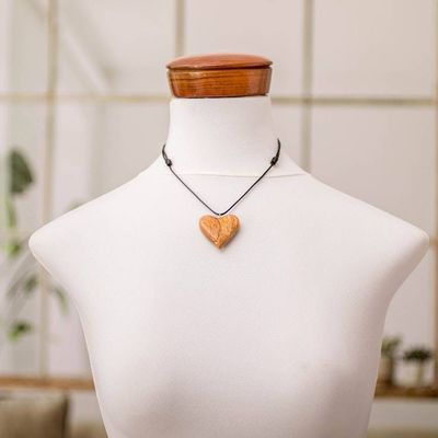 Alternate image for Heart-Themed Reclaimed Wood Adjustable Pendant Necklace Pulses of Love