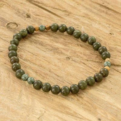 Alternate image for Mens Handcrafted Jade and Jasper Beaded Stretch Bracelet Mayan Jungle