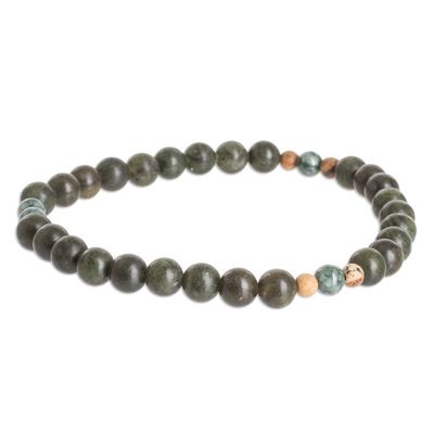 Alternate image for Mens Handcrafted Jade and Jasper Beaded Stretch Bracelet Mayan Jungle