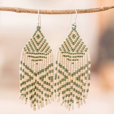 Primary image for Handcrafted Green and Ivory Glass Beaded Waterfall Earrings Prehispanic