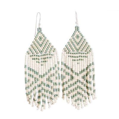 Alternate image for Handcrafted Green and Ivory Glass Beaded Waterfall Earrings Prehispanic