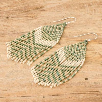 Alternate image for Handcrafted Green and Ivory Glass Beaded Waterfall Earrings Prehispanic