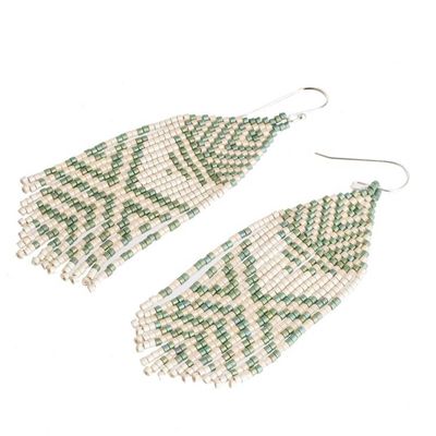 Alternate image for Handcrafted Green and Ivory Glass Beaded Waterfall Earrings Prehispanic