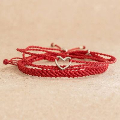 Alternate image for Adjustable Red Macrame Bracelets Pair All Heart