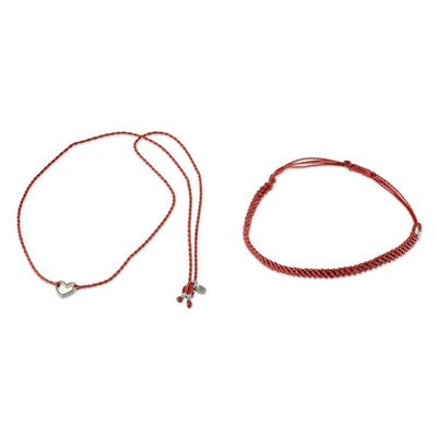 Alternate image for Adjustable Red Macrame Bracelets Pair All Heart