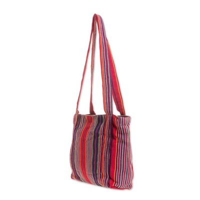 Alternate image for Red and Navy Stripe Handwoven Cotton Lined Tote 11 Inch Festive Stripes