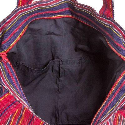 Alternate image for Red and Navy Stripe Handwoven Cotton Lined Tote 11 Inch Festive Stripes