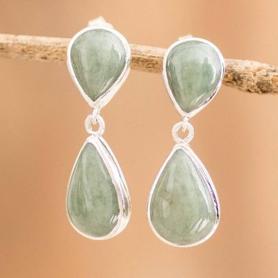 Alternate image for Sterling Silver Dangle Earrings with Green Jade Stones Joyous Drops