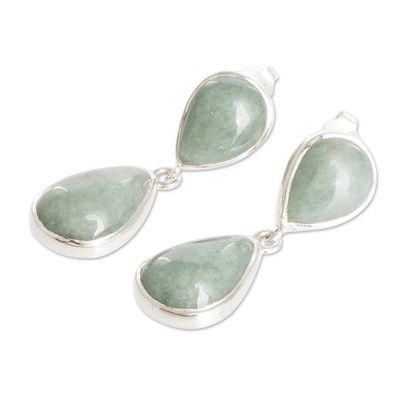 Alternate image for Sterling Silver Dangle Earrings with Green Jade Stones Joyous Drops