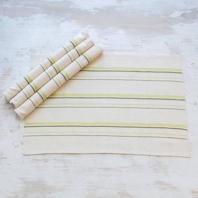 Alternate image for Hand Woven Green Striped Cotton Placemats Set of 4 Individualist in Chartreuse