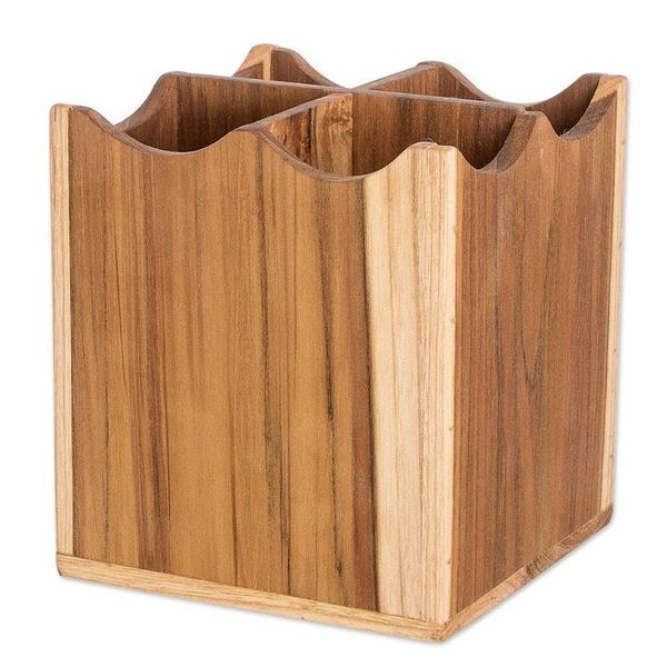 Alternate image for Teak Wood Silverware Server Crafted in Guatemala 100 Organized