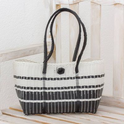 Alternate image for Handwoven Shoulder Bag in Black and White from Guatemala Moonlit Night