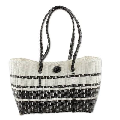 Alternate image for Handwoven Shoulder Bag in Black and White from Guatemala Moonlit Night