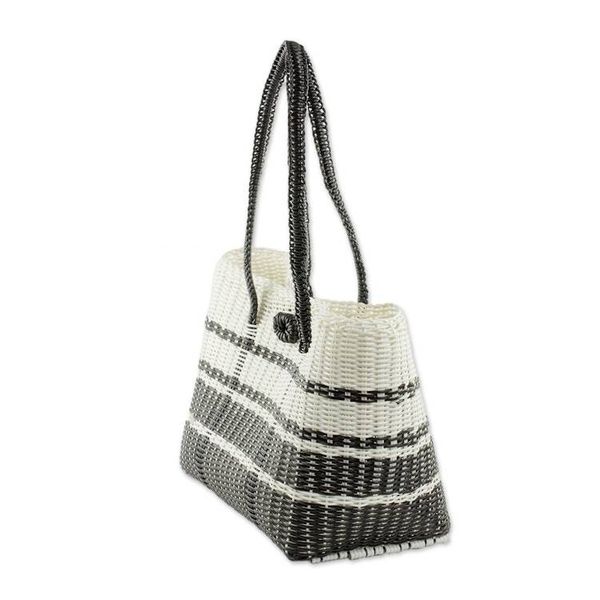 Alternate image for Handwoven Shoulder Bag in Black and White from Guatemala Moonlit Night