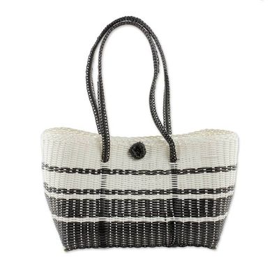 Alternate image for Handwoven Shoulder Bag in Black and White from Guatemala Moonlit Night