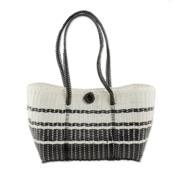 Alternate image for Handwoven Shoulder Bag in Black and White from Guatemala Moonlit Night