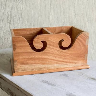Alternate image for Hand Carved Wood Yarn Caddy or Home Organizer Stitch in Time