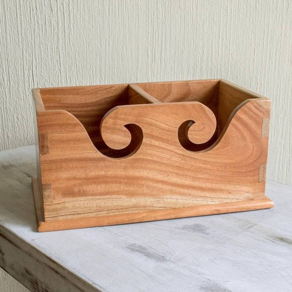 Hand Carved Wood Yarn Caddy or Home Organizer 'Stitch in Time'