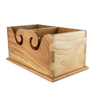 Alternate image for Hand Carved Wood Yarn Caddy or Home Organizer Stitch in Time